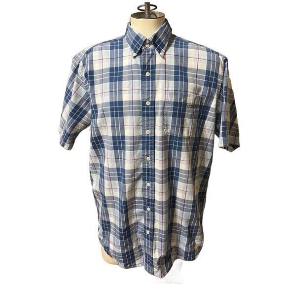 L.L. Bean Blue/Pink/White S/S Men's Button Down Shirt Size Large Tall - Picture 1 of 4